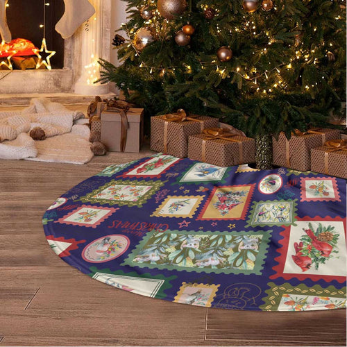 Aussie Birds Christmas La La Land Tree Skirt Navy Blue Vintage Stamp Edition - Aussie Hoodie