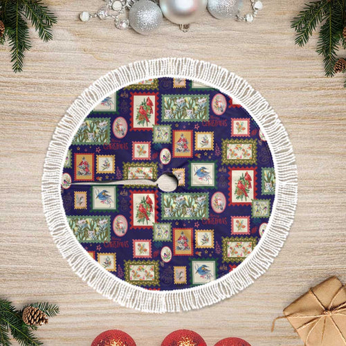 Aussie Birds Christmas La La Land Tree Skirt Navy Blue Vintage Stamp Edition - Aussie Hoodie
