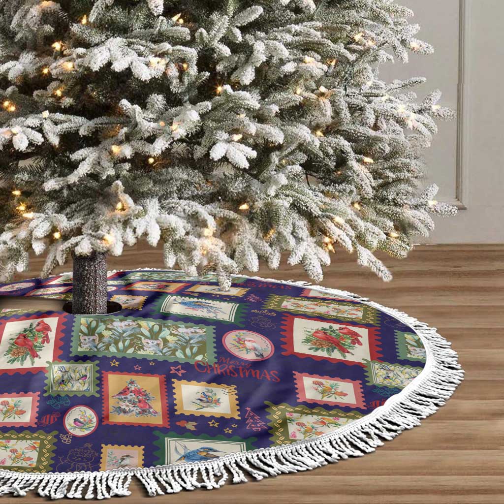 Aussie Birds Christmas La La Land Tree Skirt Navy Blue Vintage Stamp Edition - Aussie Hoodie
