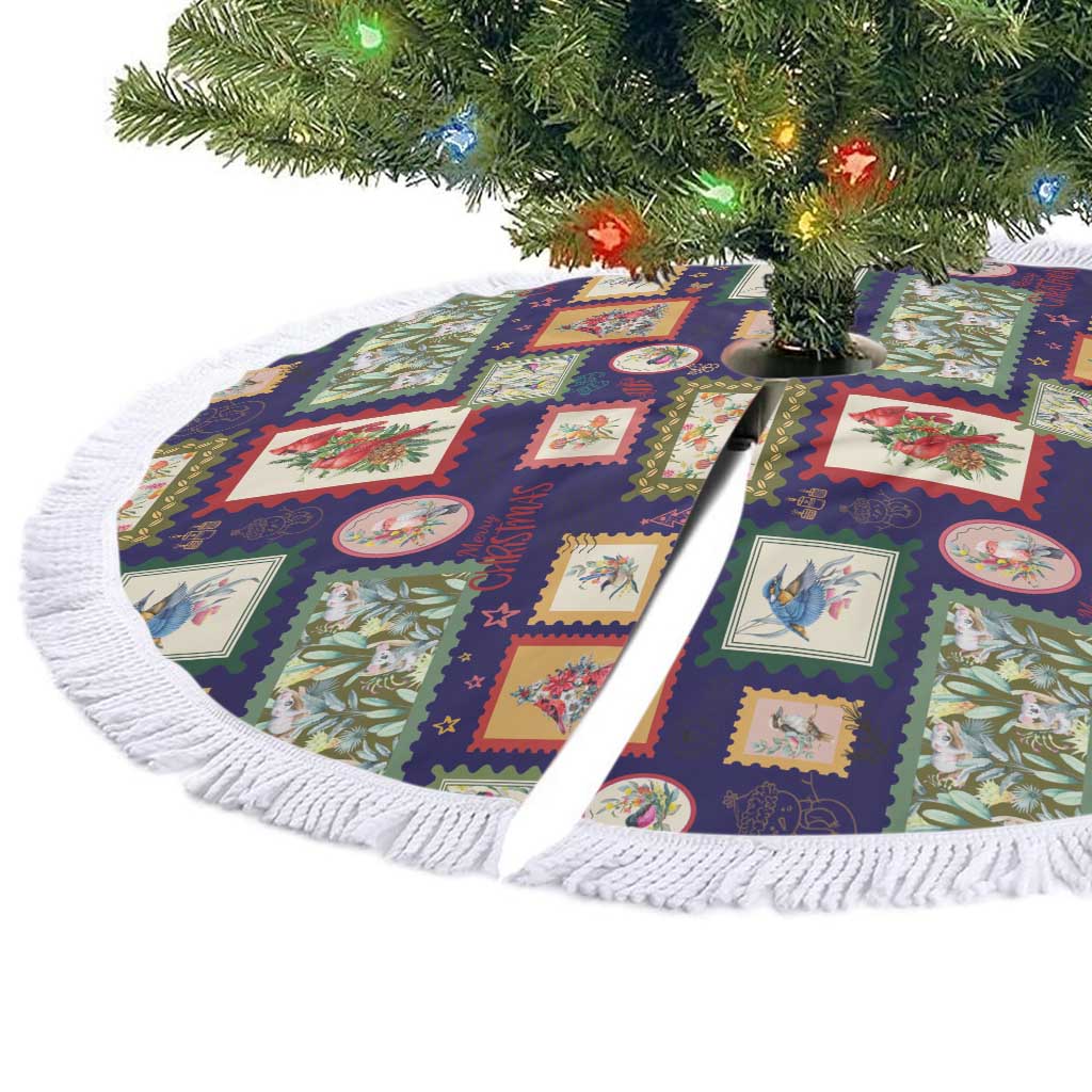 Aussie Birds Christmas La La Land Tree Skirt Navy Blue Vintage Stamp Edition - Aussie Hoodie