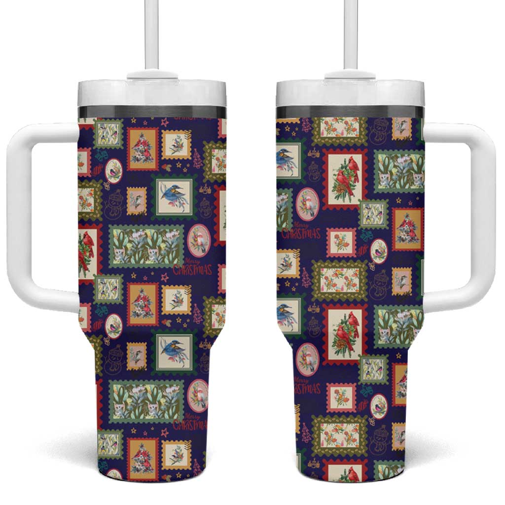 Aussie Birds Christmas La La Land Tumbler With Handle Navy Blue Vintage Stamp Edition - Aussie Hoodie