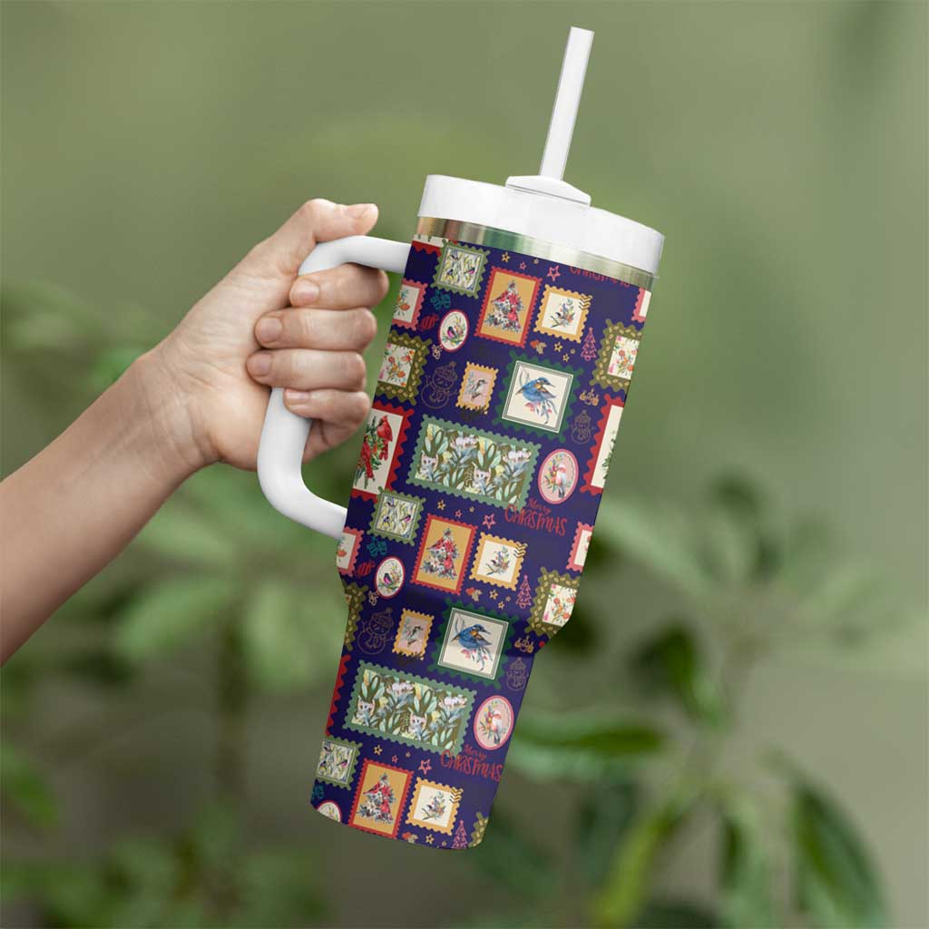 Aussie Birds Christmas La La Land Tumbler With Handle Navy Blue Vintage Stamp Edition - Aussie Hoodie