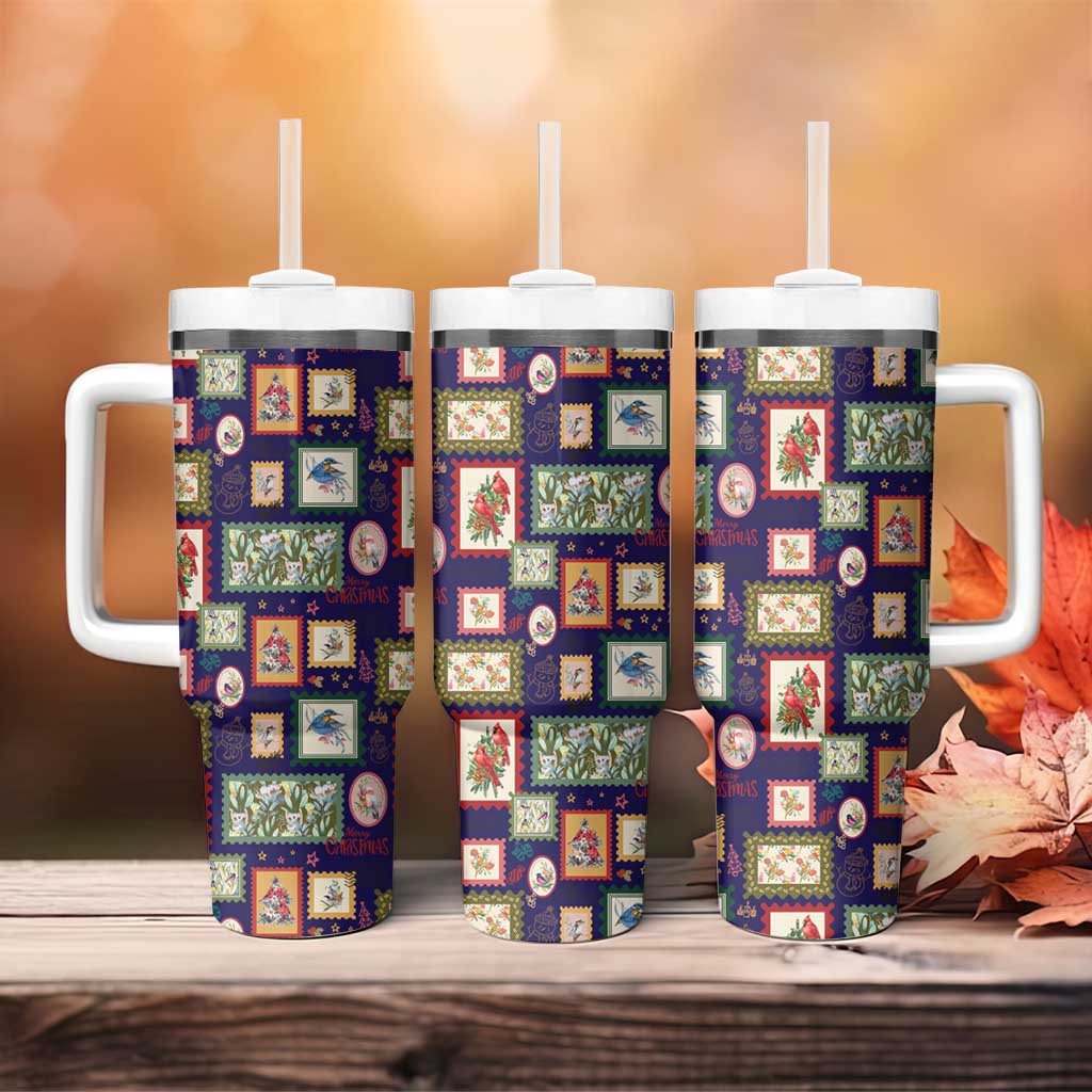 Aussie Birds Christmas La La Land Tumbler With Handle Navy Blue Vintage Stamp Edition - Aussie Hoodie