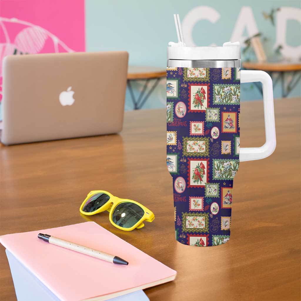 Aussie Birds Christmas La La Land Tumbler With Handle Navy Blue Vintage Stamp Edition - Aussie Hoodie