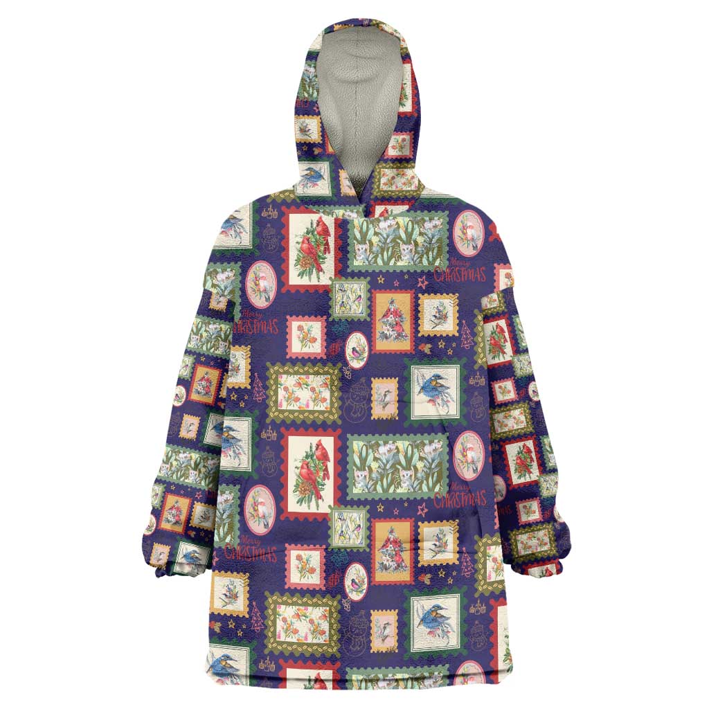 Aussie Birds Christmas La La Land Wearable Blanket Hoodie Navy Blue Vintage Stamp Edition - Aussie Hoodie