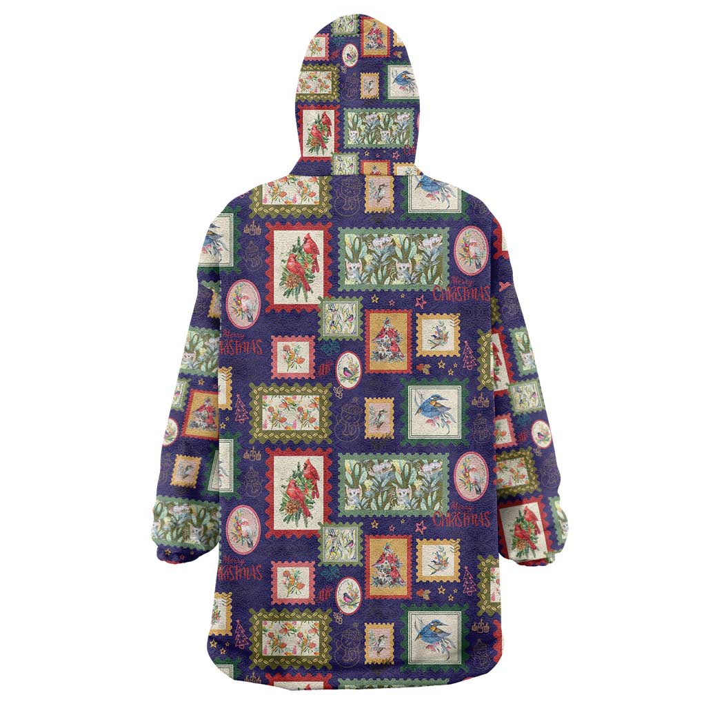 Aussie Birds Christmas La La Land Wearable Blanket Hoodie Navy Blue Vintage Stamp Edition - Aussie Hoodie