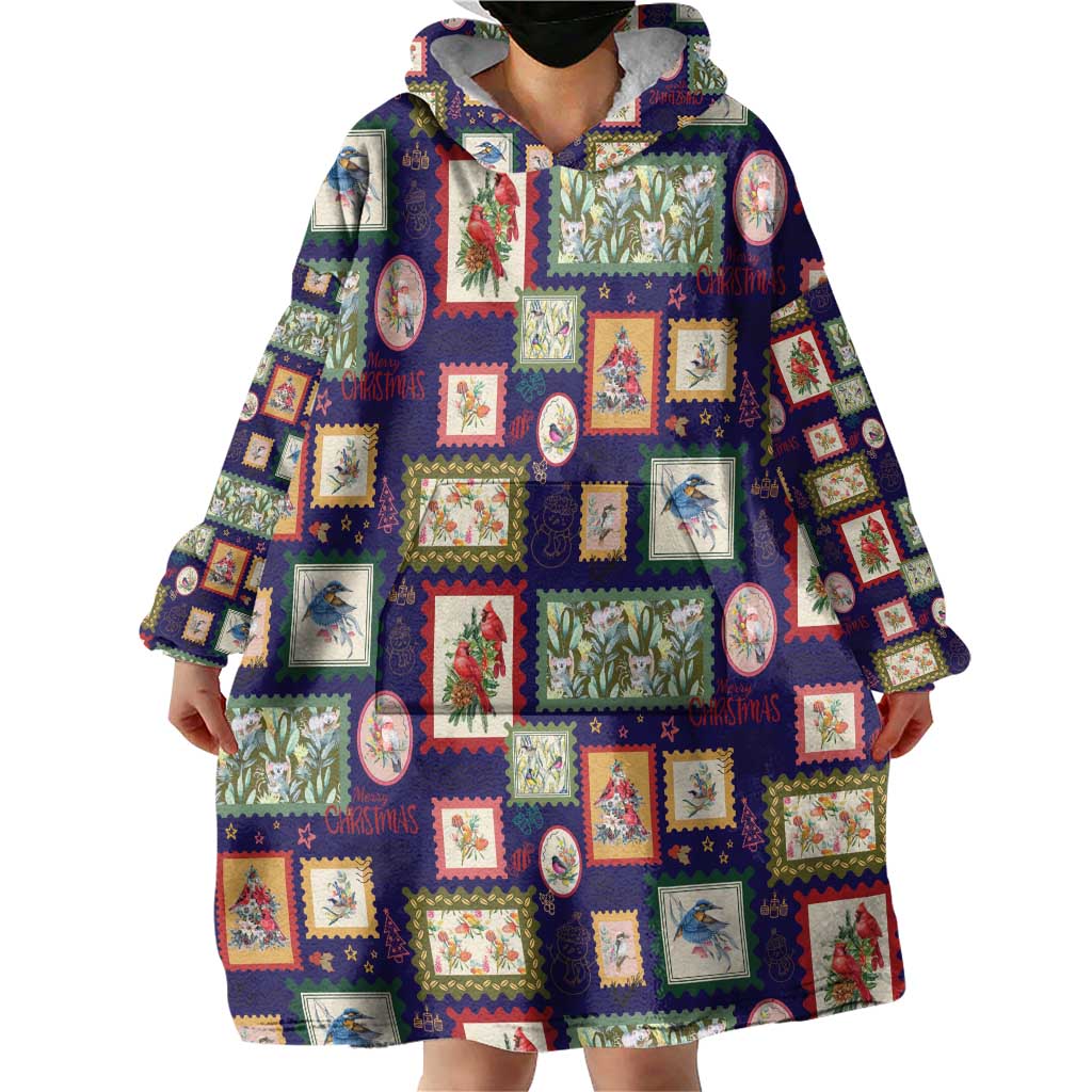 Aussie Birds Christmas La La Land Wearable Blanket Hoodie Navy Blue Vintage Stamp Edition - Aussie Hoodie