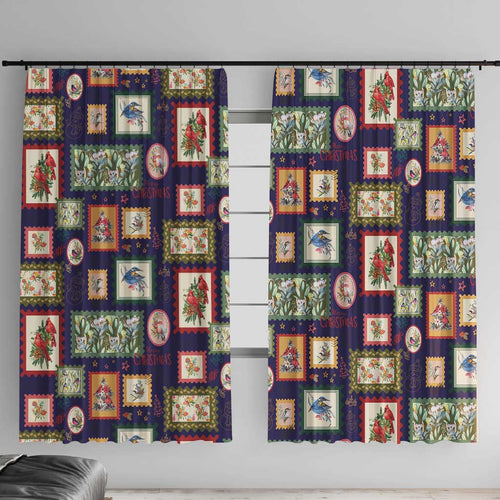 Aussie Birds Christmas La La Land Window Curtain Navy Blue Vintage Stamp Edition - Aussie Hoodie
