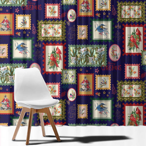 Aussie Birds Christmas La La Land Window Curtain Navy Blue Vintage Stamp Edition - Aussie Hoodie