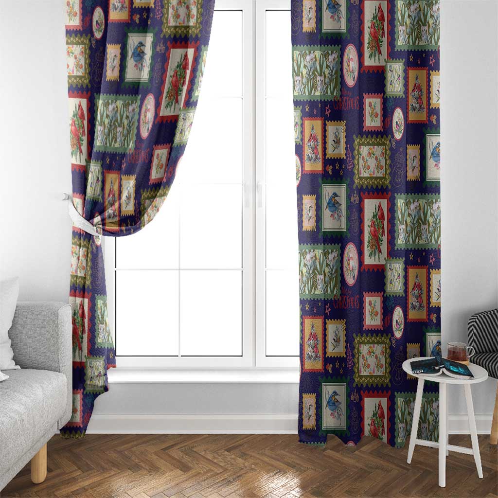 Aussie Birds Christmas La La Land Window Curtain Navy Blue Vintage Stamp Edition - Aussie Hoodie