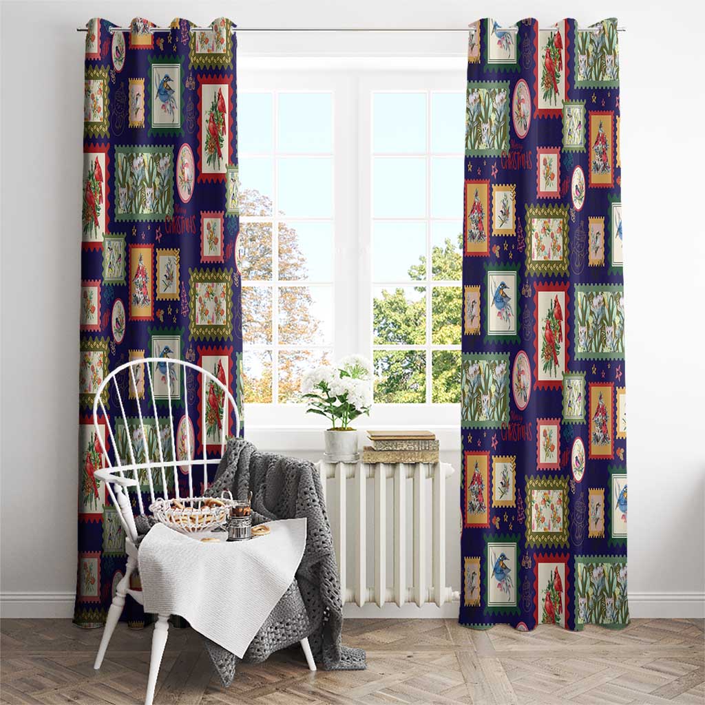 Aussie Birds Christmas La La Land Window Curtain Navy Blue Vintage Stamp Edition - Aussie Hoodie
