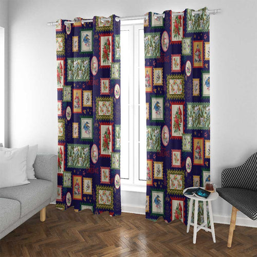 Aussie Birds Christmas La La Land Window Curtain Navy Blue Vintage Stamp Edition - Aussie Hoodie