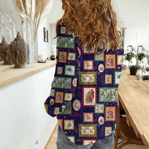 Aussie Birds Christmas La La Land Women Casual Shirt Navy Blue Vintage Stamp Edition - Aussie Hoodie