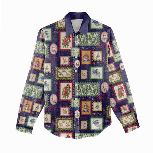 Aussie Birds Christmas La La Land Women Casual Shirt Navy Blue Vintage Stamp Edition - Aussie Hoodie
