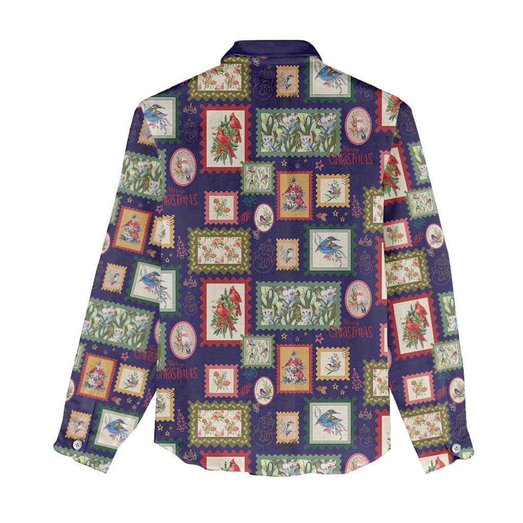 Aussie Birds Christmas La La Land Women Casual Shirt Navy Blue Vintage Stamp Edition - Aussie Hoodie