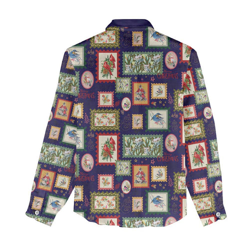Aussie Birds Christmas La La Land Women Casual Shirt Navy Blue Vintage Stamp Edition - Aussie Hoodie