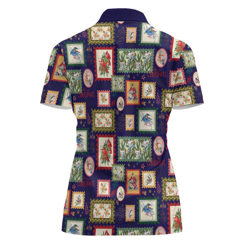 Aussie Birds Christmas La La Land Women Polo Shirt Navy Blue Vintage Stamp Edition - Aussie Hoodie