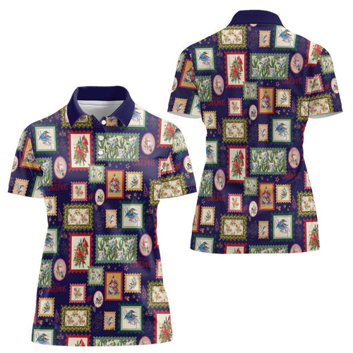 Aussie Birds Christmas La La Land Women Polo Shirt Navy Blue Vintage Stamp Edition - Aussie Hoodie