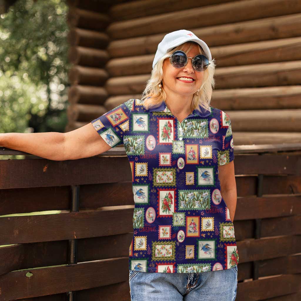 Aussie Birds Christmas La La Land Women Polo Shirt Navy Blue Vintage Stamp Edition - Aussie Hoodie