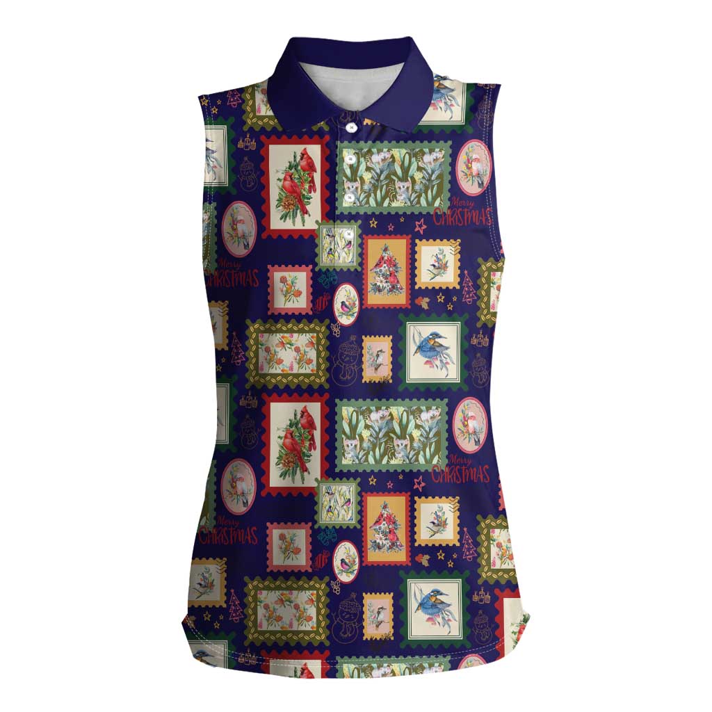 Aussie Birds Christmas La La Land Women Sleeveless Polo Shirt Navy Blue Vintage Stamp Edition - Aussie Hoodie