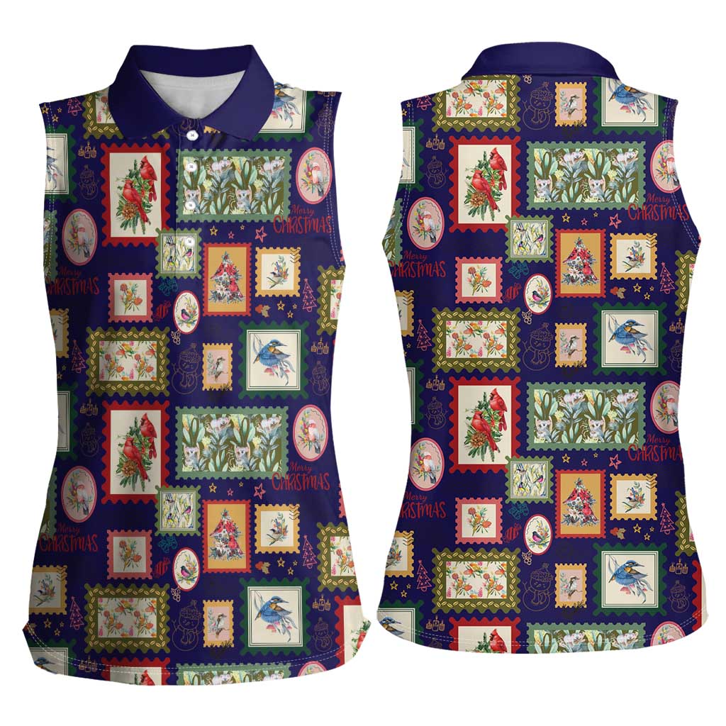 Aussie Birds Christmas La La Land Women Sleeveless Polo Shirt Navy Blue Vintage Stamp Edition - Aussie Hoodie