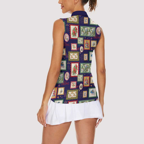 Aussie Birds Christmas La La Land Women Sleeveless Polo Shirt Navy Blue Vintage Stamp Edition - Aussie Hoodie
