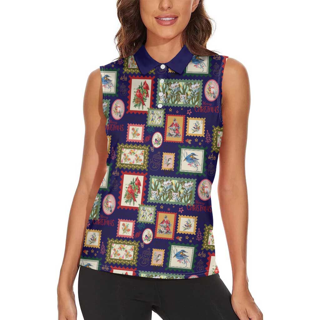 Aussie Birds Christmas La La Land Women Sleeveless Polo Shirt Navy Blue Vintage Stamp Edition - Aussie Hoodie