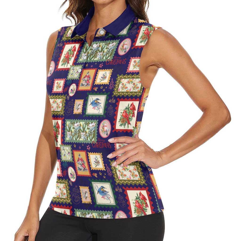 Aussie Birds Christmas La La Land Women Sleeveless Polo Shirt Navy Blue Vintage Stamp Edition - Aussie Hoodie