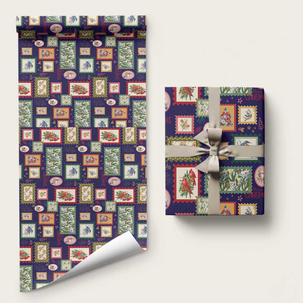 Aussie Birds Christmas La La Land Wrapping Paper Navy Blue Vintage Stamp Edition - Aussie Hoodie