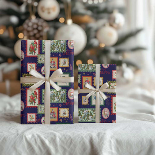 Aussie Birds Christmas La La Land Wrapping Paper Navy Blue Vintage Stamp Edition - Aussie Hoodie