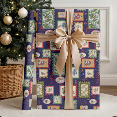 Aussie Birds Christmas La La Land Wrapping Paper Navy Blue Vintage Stamp Edition - Aussie Hoodie