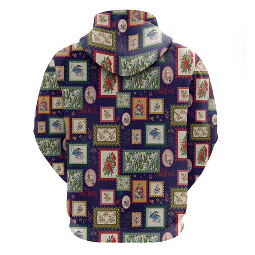 Aussie Birds Christmas La La Land Zip Hoodie Navy Blue Vintage Stamp Edition - Aussie Hoodie