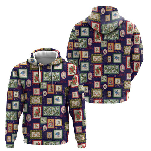 Aussie Birds Christmas La La Land Zip Hoodie Navy Blue Vintage Stamp Edition - Aussie Hoodie