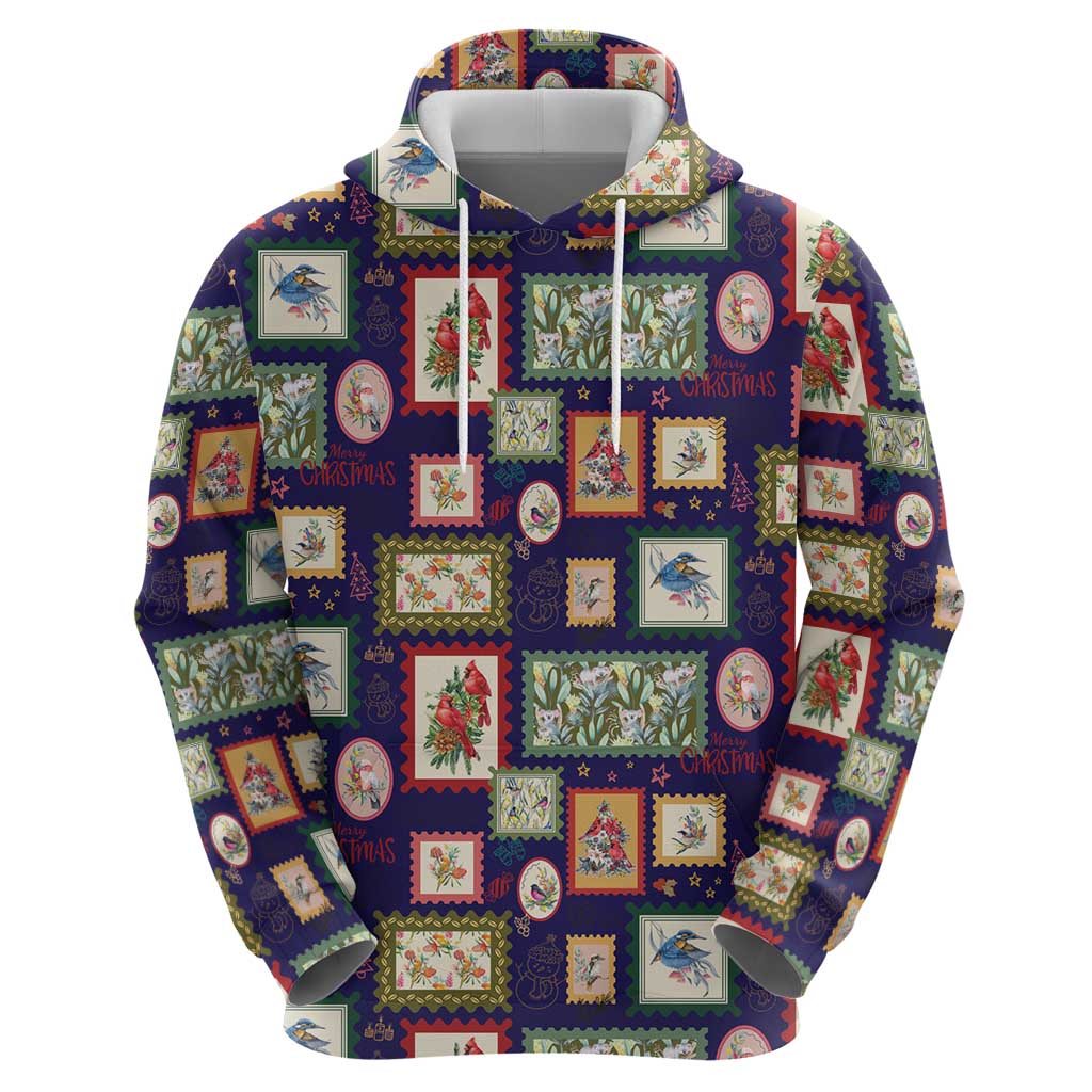 Aussie Birds Christmas La La Land Zip Hoodie Navy Blue Vintage Stamp Edition - Aussie Hoodie