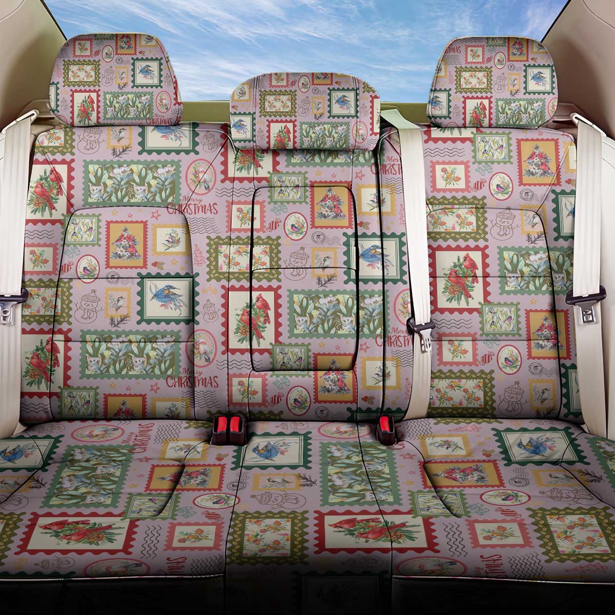 Aussie Birds Christmas La La Land Back Car Seat Cover Pink Vintage Stamp Edition - Aussie Hoodie