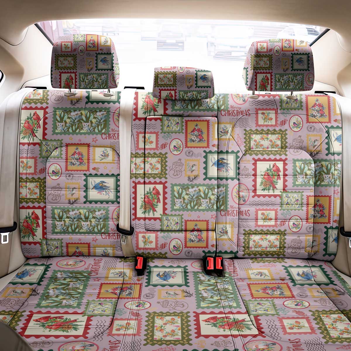 Aussie Birds Christmas La La Land Back Car Seat Cover Pink Vintage Stamp Edition - Aussie Hoodie