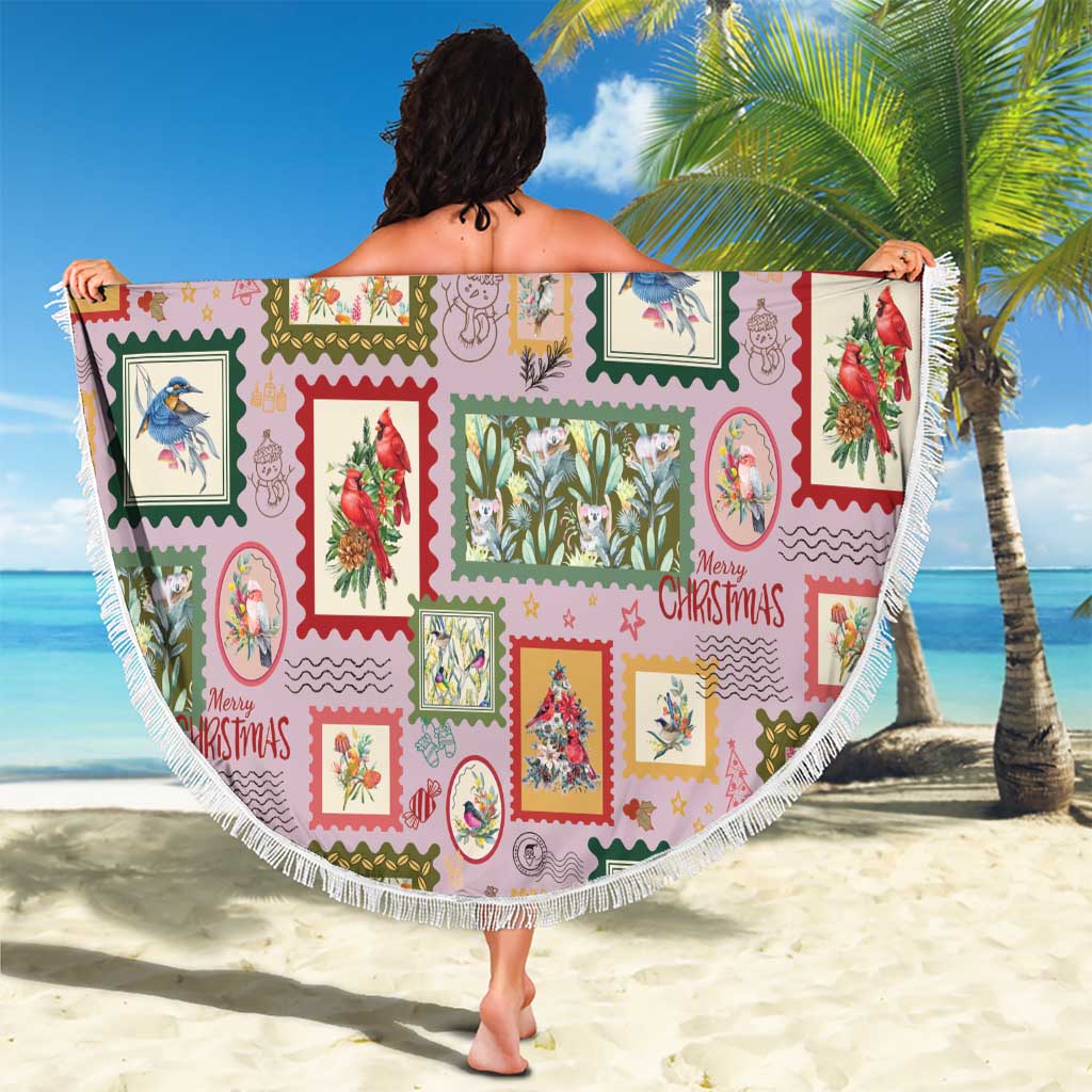 Aussie Birds Christmas La La Land Beach Blanket Pink Vintage Stamp Edition - Aussie Hoodie