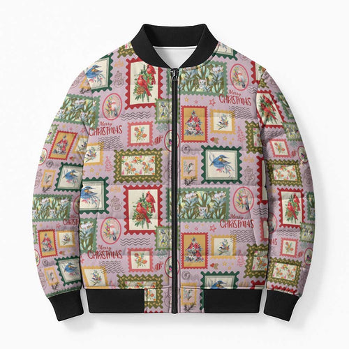 Aussie Birds Christmas La La Land Bomber Puffer Jacket Pink Vintage Stamp Edition - Aussie Hoodie
