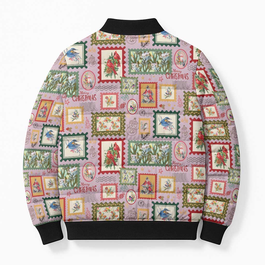 Aussie Birds Christmas La La Land Bomber Puffer Jacket Pink Vintage Stamp Edition - Aussie Hoodie