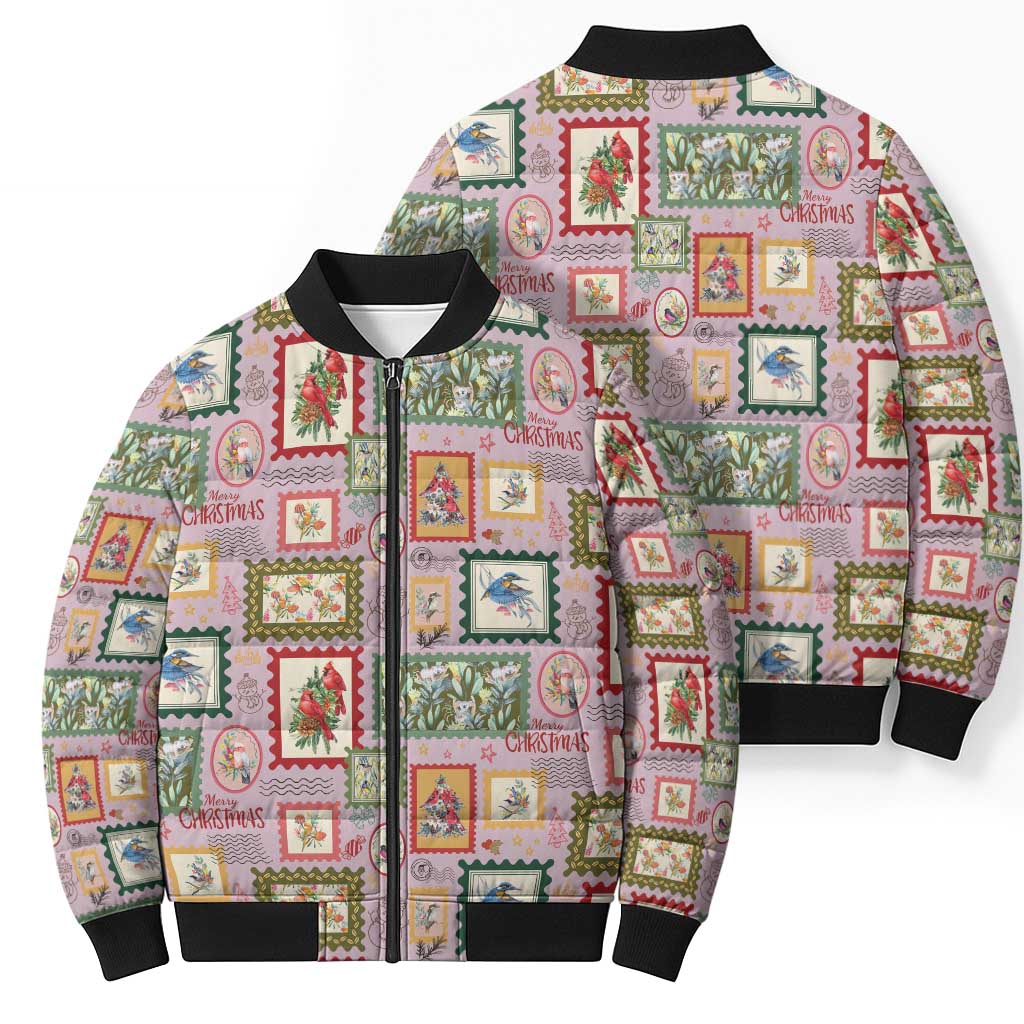 Aussie Birds Christmas La La Land Bomber Puffer Jacket Pink Vintage Stamp Edition - Aussie Hoodie