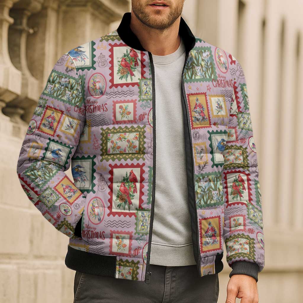 Aussie Birds Christmas La La Land Bomber Puffer Jacket Pink Vintage Stamp Edition - Aussie Hoodie