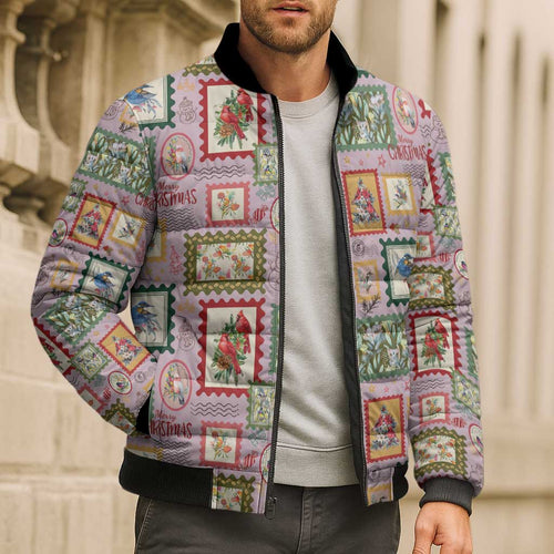 Aussie Birds Christmas La La Land Bomber Puffer Jacket Pink Vintage Stamp Edition - Aussie Hoodie