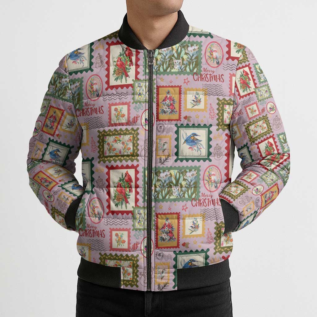 Aussie Birds Christmas La La Land Bomber Puffer Jacket Pink Vintage Stamp Edition - Aussie Hoodie
