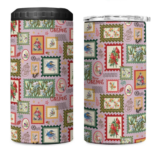 Aussie Birds Christmas La La Land 4 in 1 Can Cooler Tumbler Pink Vintage Stamp Edition - Aussie Hoodie