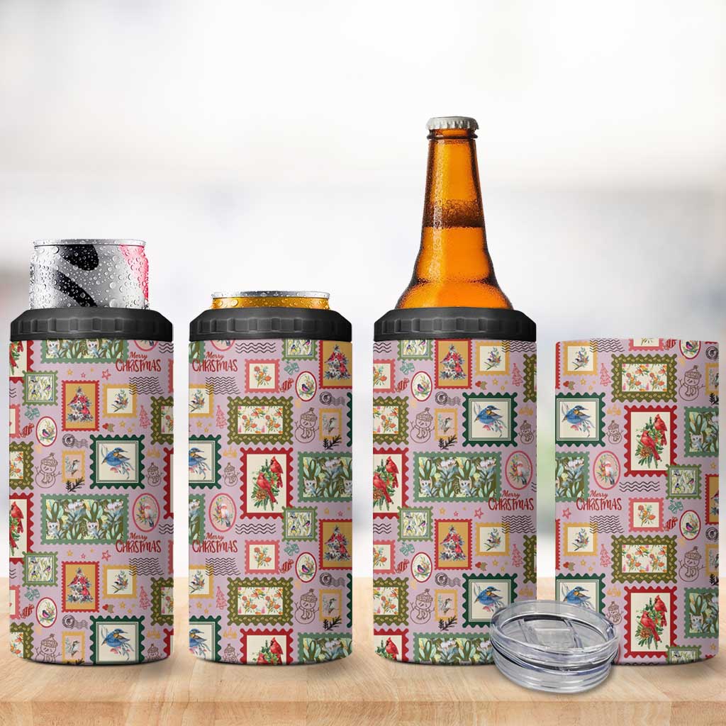 Aussie Birds Christmas La La Land 4 in 1 Can Cooler Tumbler Pink Vintage Stamp Edition - Aussie Hoodie