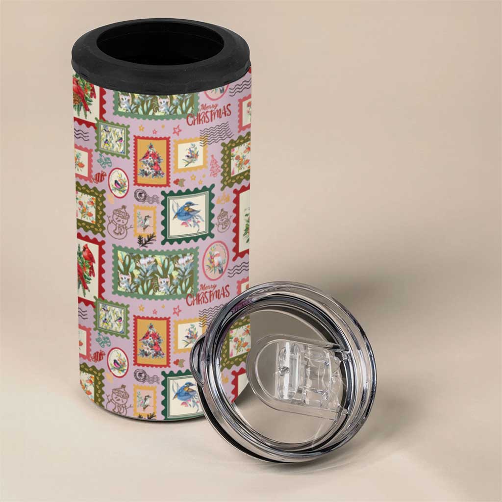 Aussie Birds Christmas La La Land 4 in 1 Can Cooler Tumbler Pink Vintage Stamp Edition - Aussie Hoodie