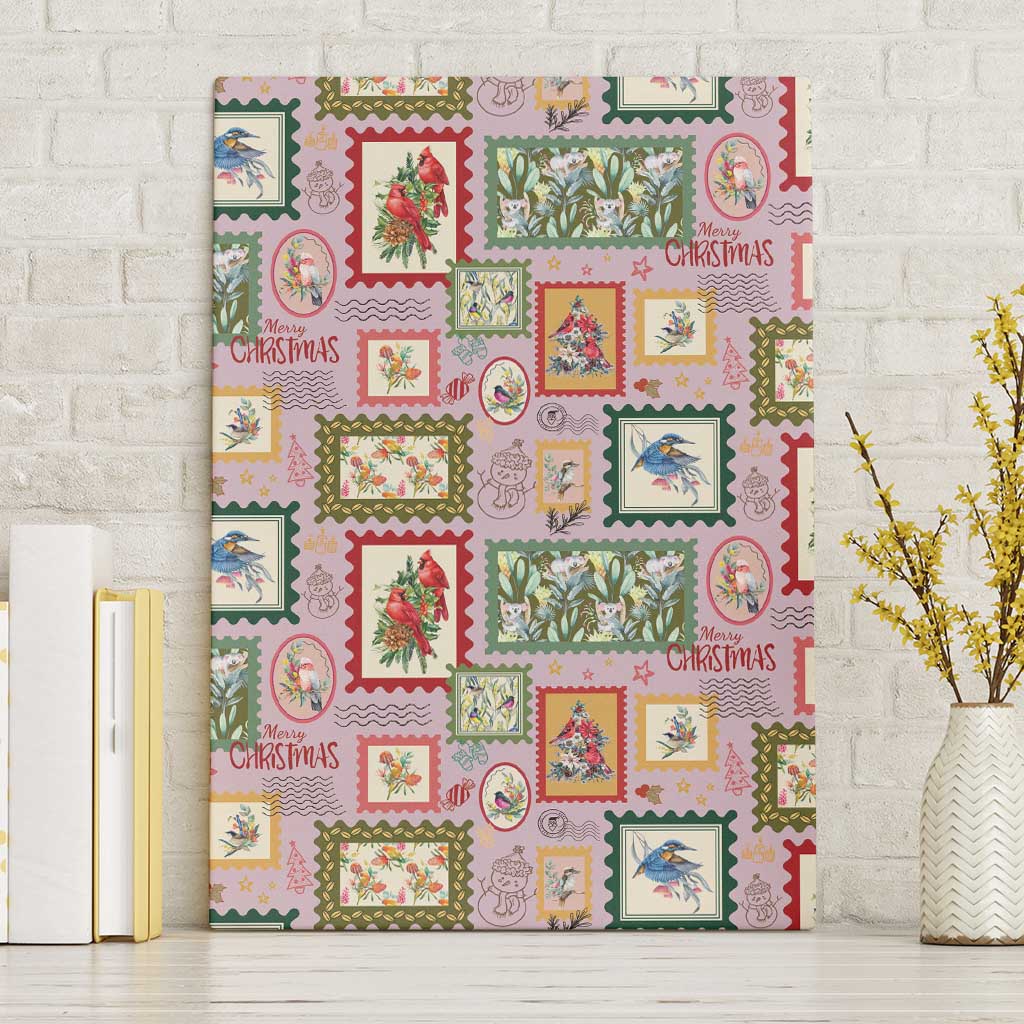 Aussie Birds Christmas La La Land Canvas Wall Art Pink Vintage Stamp Edition - Aussie Hoodie