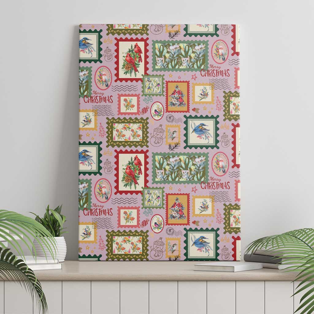 Aussie Birds Christmas La La Land Canvas Wall Art Pink Vintage Stamp Edition - Aussie Hoodie
