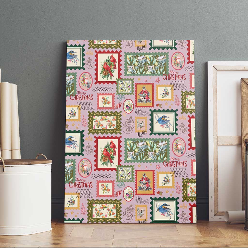 Aussie Birds Christmas La La Land Canvas Wall Art Pink Vintage Stamp Edition - Aussie Hoodie