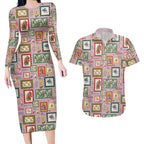 Aussie Birds Christmas La La Land Couples Matching Long Sleeve Bodycon Dress and Hawaiian Shirt Pink Vintage Stamp Edition - Aussie Hoodie